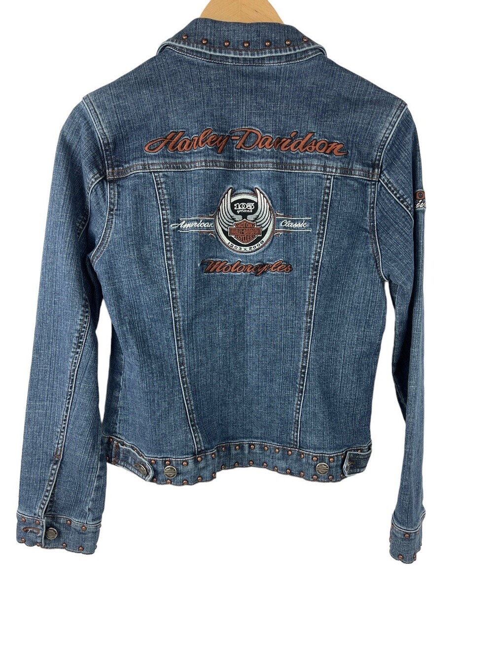 Harley Davidson Women's 105th Anniversary Denim Jacket with Brass Studs Medium